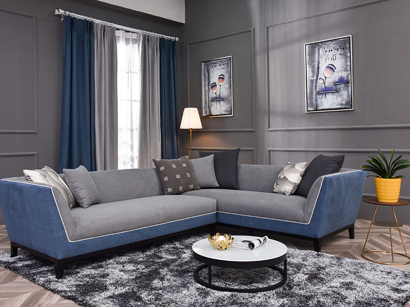 New Fresh Grey / Blue Fabric Corner Sofa Mayfine Sofa